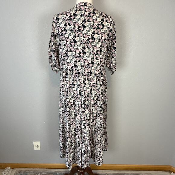 Natural Life Womens Tiered Floral Midi Maxi Dress Size M Boho Pocket Puff Sleeve - Picture 8 of 11